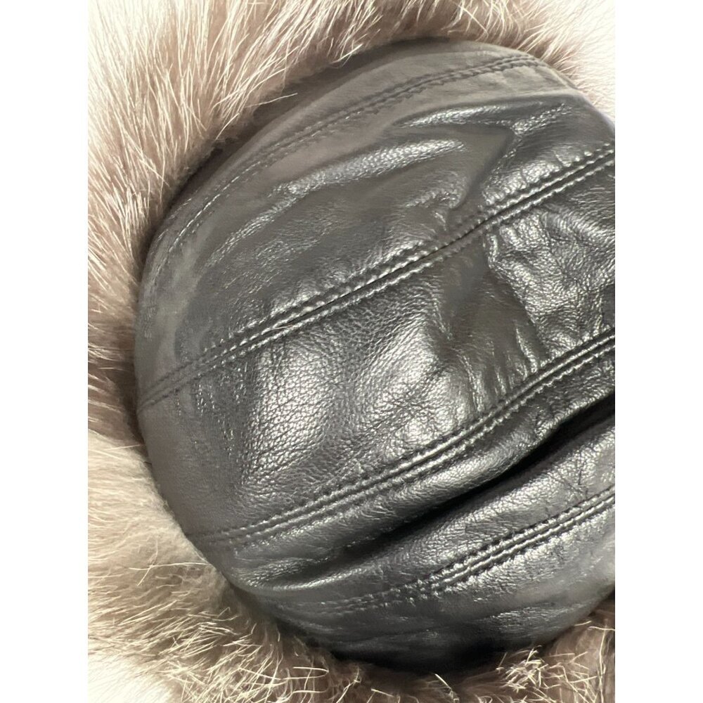 FRR Men Silver Fox Fur Black Leather Trapper Hat Winter Ear Flaps - Picture 7 of 8